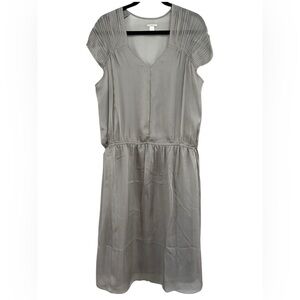 Sundance Womens Sophia 100% Silk Grey Dress Pleated VNeck Drawstring Waist Large